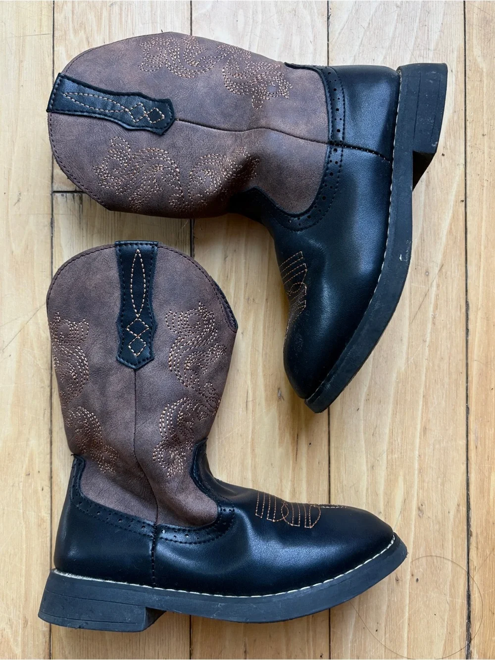 Kids Unisex Brown and Black Western Cowboy Boots